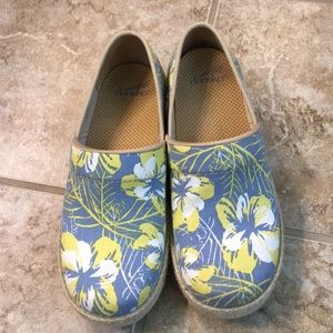 Dansko flower print fabric clogs